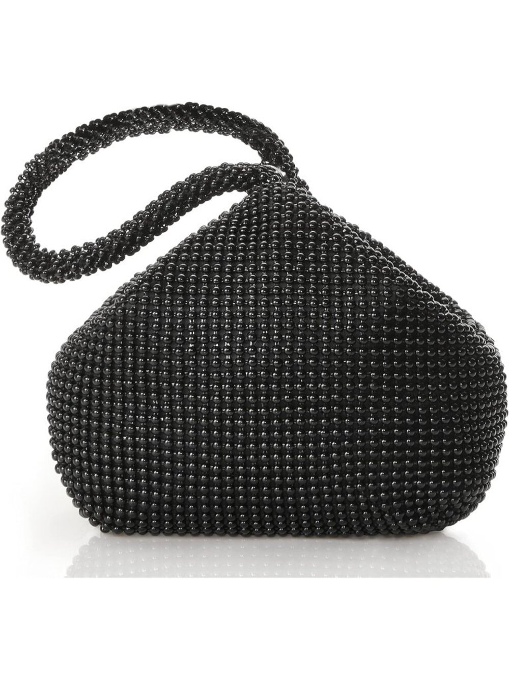 Women's Black Beaded Triangle Clutch Purse For Evening Wedding Prom Party